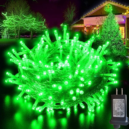 Green String Lights Outdoor Decoration, 66 ft 200 LED Green Christmas Lights, Indoor Outdoor Connectable 8 Modes Clear Wire Twinkle Fairy Light for Xmas Tree Party Christmas Decor