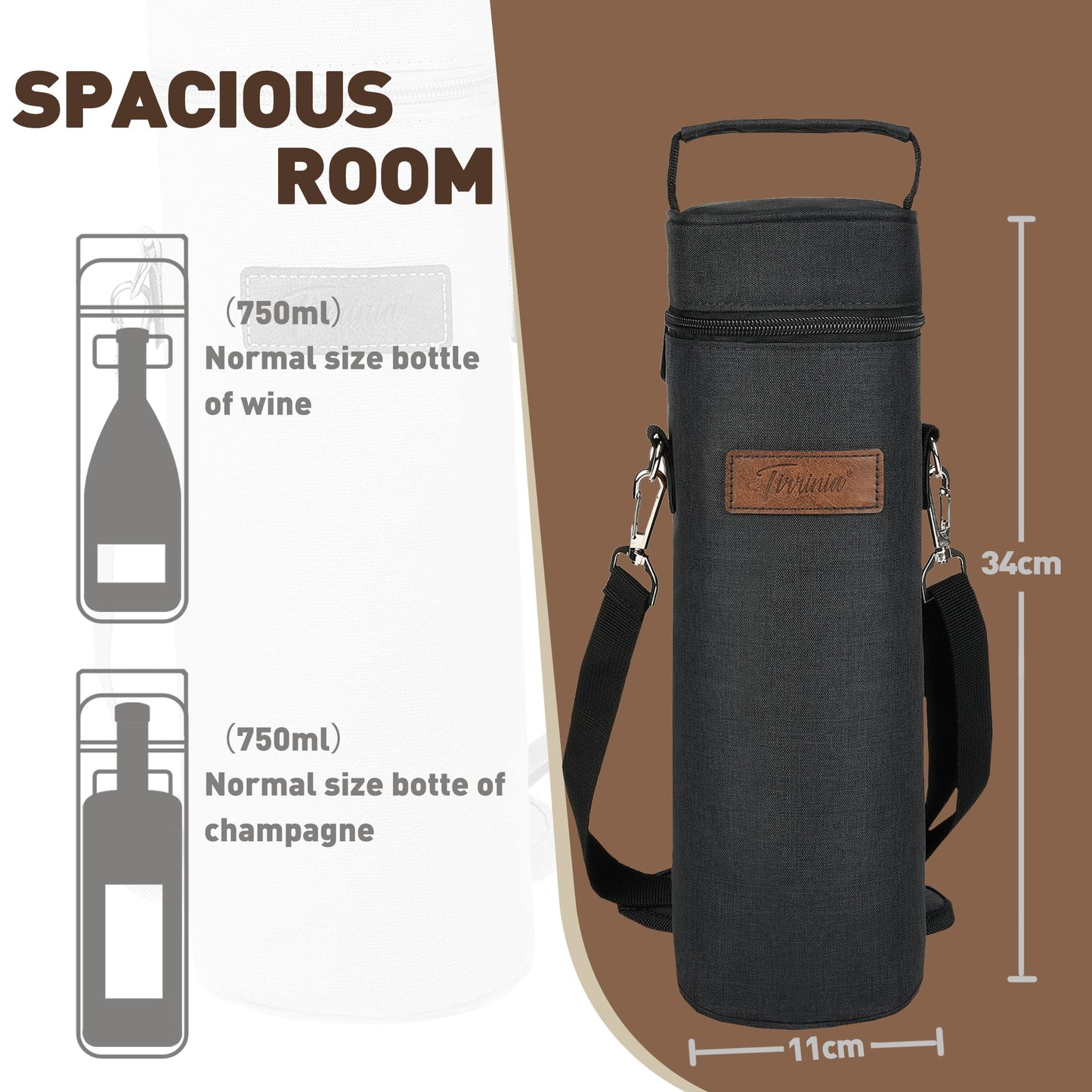 Tirrinia Single Bottle Wine Gift Carrier Bag, Insulated Travel Wine Cooler Tote with Shoulder Strap for Picnic, Party, BYOB Restaurant, Portable One Bottle Wine Chiller Container, Gift for Wine Lovers