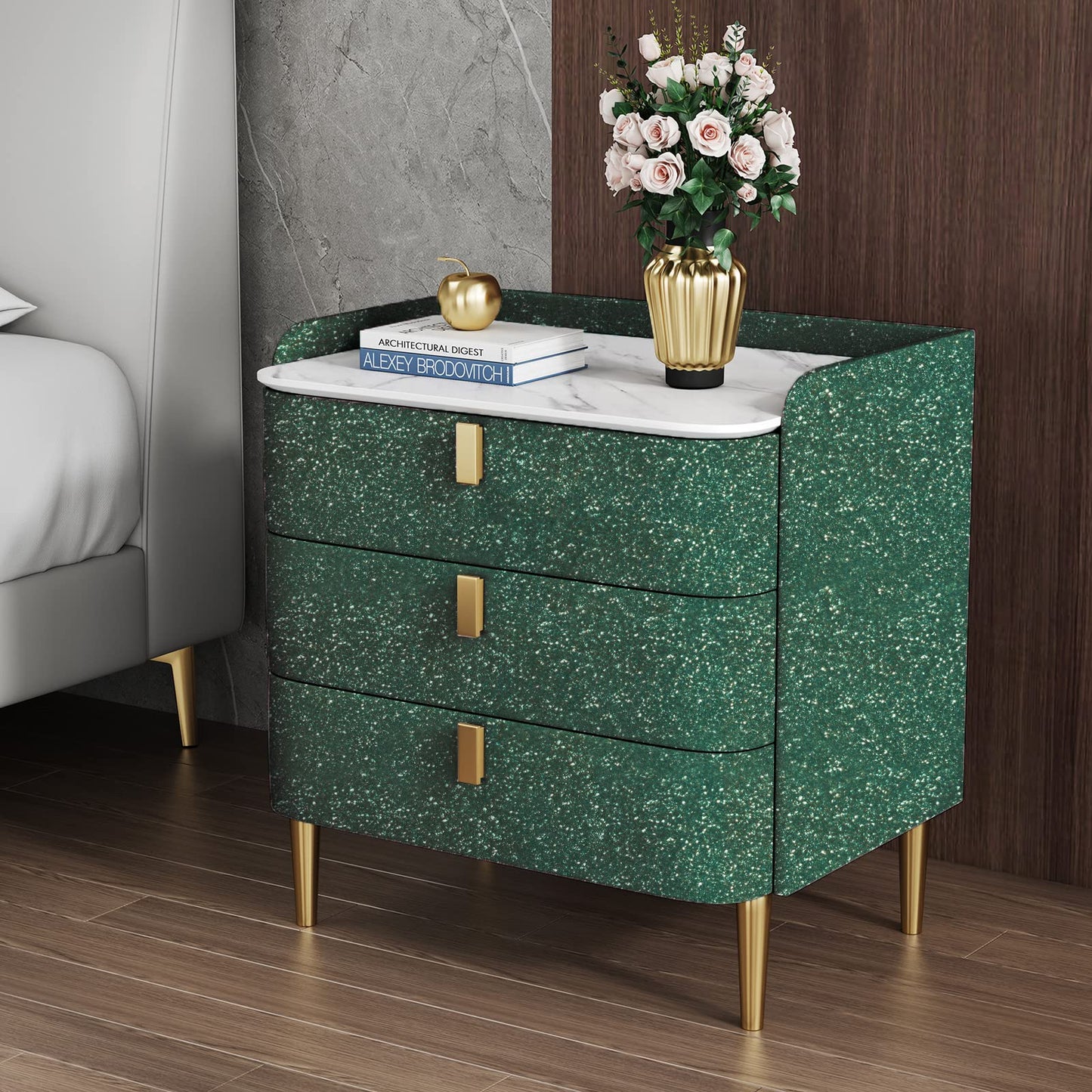 Kitico Green Glitter Contact Paper - 17.7x197 in Glitter Wallpaper - Sparkle Self-Adhesive Decorative Cabinet DIY Decoration for Cabinets, Furniture, Christmas Wall Paper