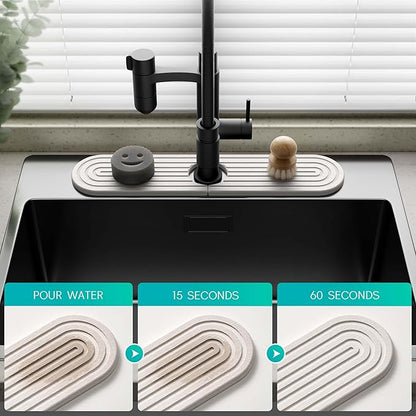 Stone Faucet Mat for Kitchen Sink – Diatomite Fast-Drying Stone Tray, Faucet