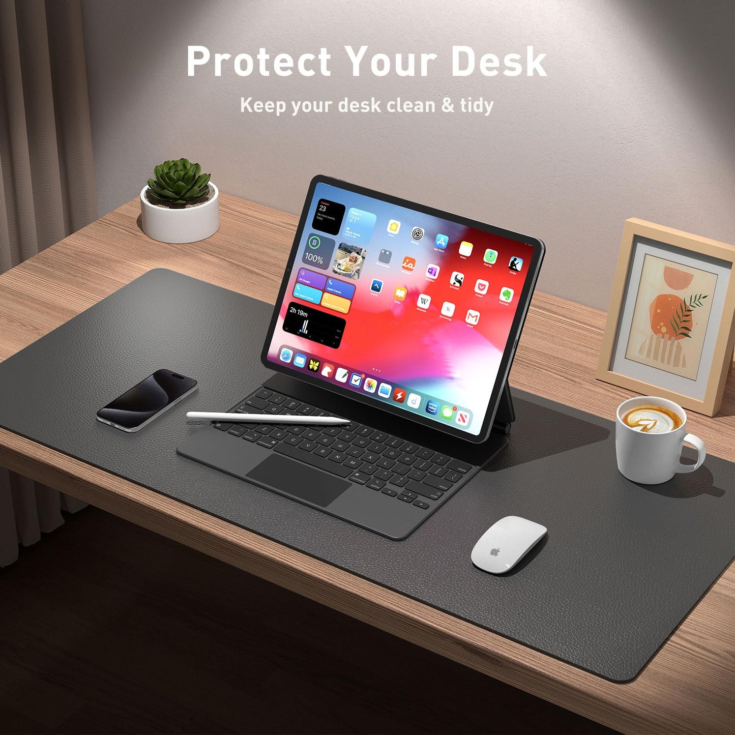 Leather Desk Pad Protector,Mouse Pad,Office Desk Mat,Non-Slip PU Leather Desk Blotter,Laptop Desk Pad,Waterproof Desk Writing Pad for Office and Home (Gray,36" x 17")
