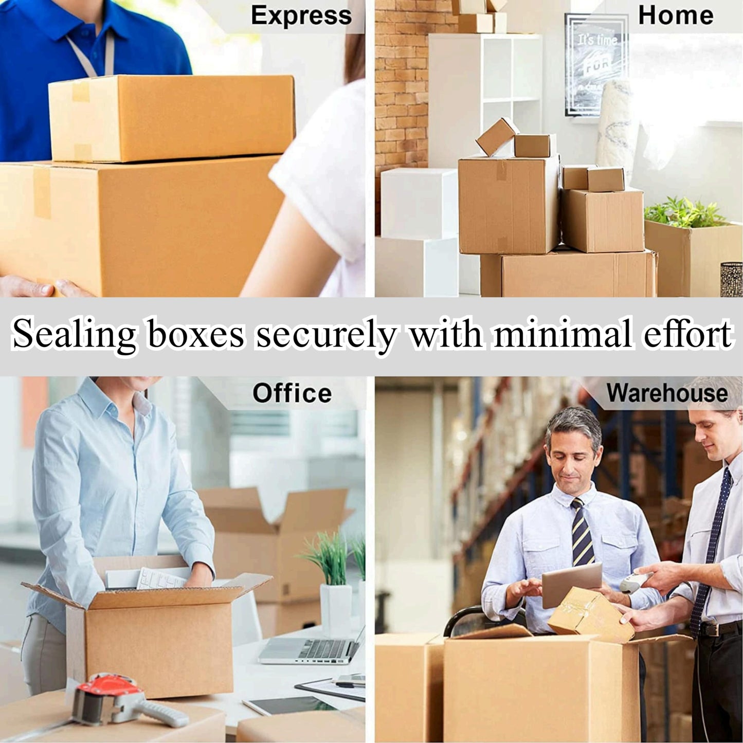 12-Pack Brown Packing Tape with Dispenser, 2.4 Mil 1.88 Inch x 60 Yards,Total 720yds,12 Refills Rolls Packaging Tape for Moving, Shipping and Storage