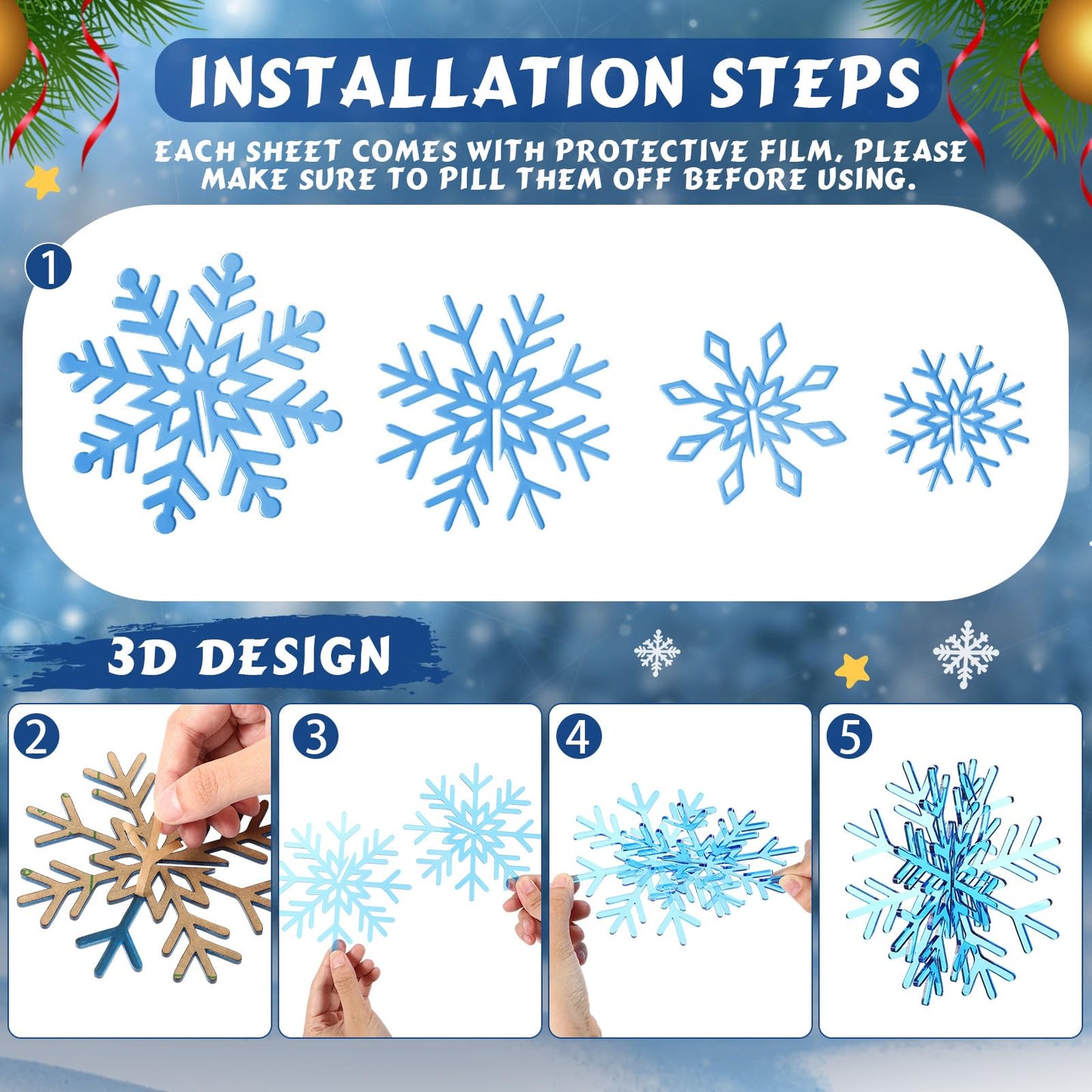 Yousoontic Set of 8 Winter 3D Acrylic Snowflake 16 Pcs Acrylic Snowflake Table Decorations Tabletop Centerpiece for Winter Party Wedding New Year(Blue)