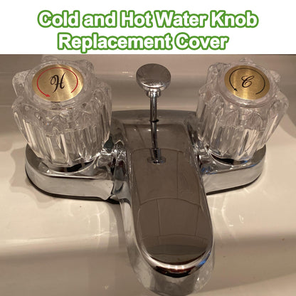 Universal Hot and Cold Faucet Index Buttons, 1.14 inch Inner Diameter Faucet Index Bathroom Sink Handle Buttons, Clear Acrylic with Gold for Delta/LDR/Delex/Peerless Two Clear Handles (4 pack)