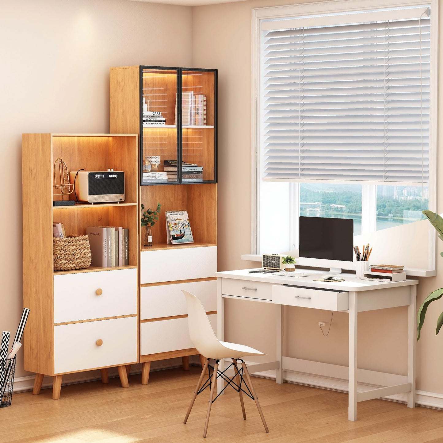 4NM 39.4" Computer Desk with Drawer, Morden White Home Office Desk, Study Writing Table with Storage for Small Spaces,Vanity Desk Makeup Table for Bedroom - White