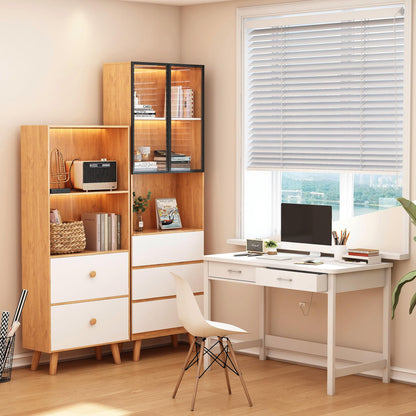 4NM 39.4" Computer Desk with Drawer, Morden White Home Office Desk, Study Writing Table with Storage for Small Spaces,Vanity Desk Makeup Table for Bedroom - White