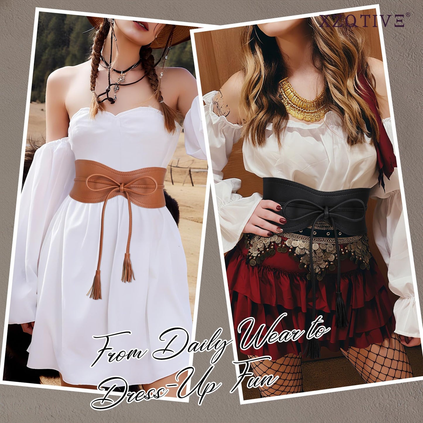 XZQTIVE Women Wide Belt for Dress Fashion Ladies Cinch Obi Belt Waistband with Tassel Tie, Black(M Fits Waist Size 29"-38")