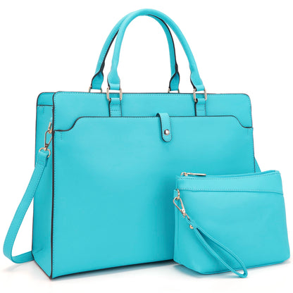 YZAOLL 15.6 Inch Vegan Leather Laptop Bag for Women Lightweight Water-Resistant Work Tote Briefcase for Travel,College,Office JBlue