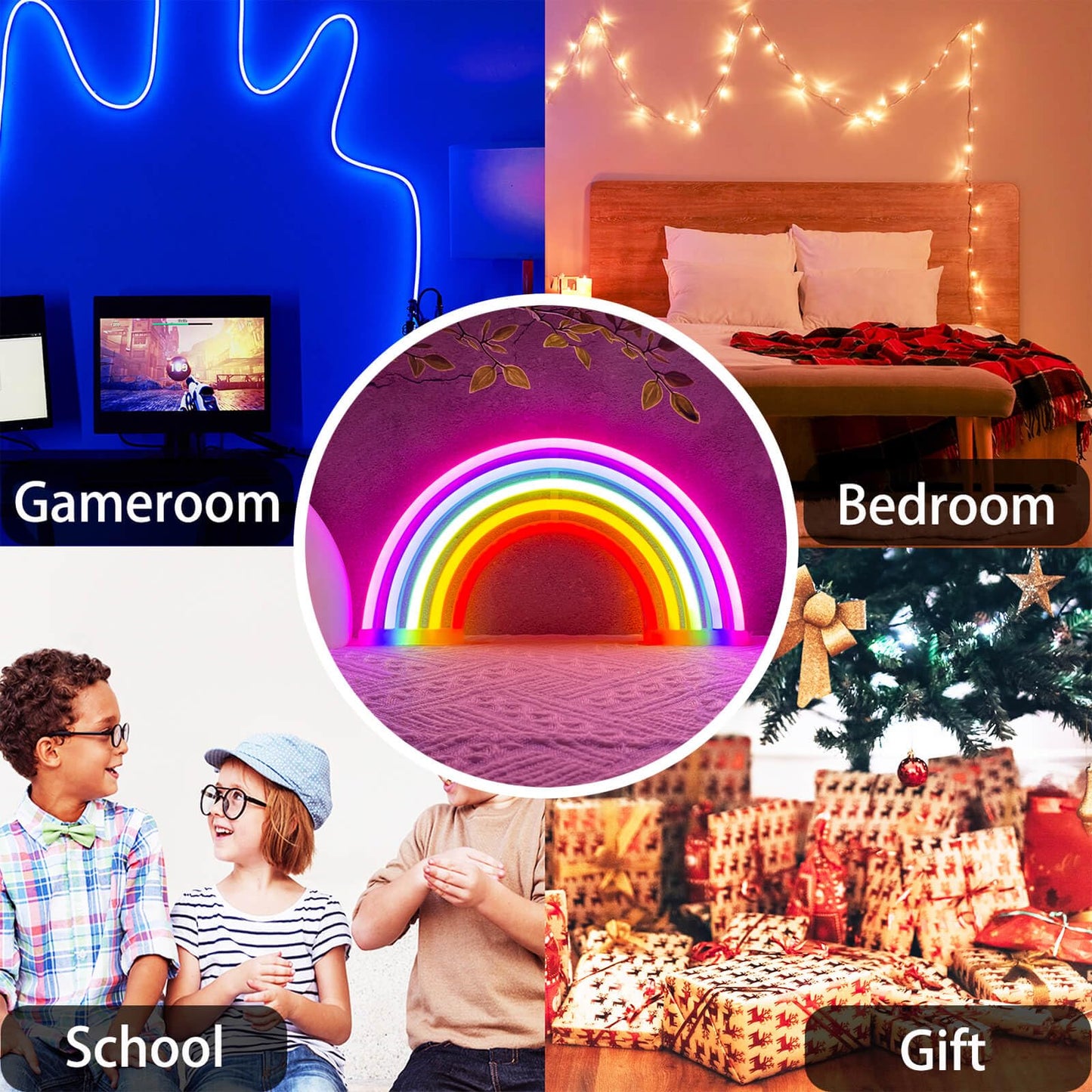 HOHOSIGN Rainbow Neon Sign Led Lights Rainbow Wall Decor Room Decor For Girls, USB/Battery Operated Lamp Kids Classroom Neon Light Decorations For Night Bedroom Office Christmas
