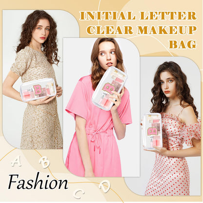 UIXIZQ Personalized Initial Letter Clear Makeup Bag,Preppy Small Nylon&PVC Cosmetic Zipper Bag with Chenille Letter,Travel Skincare Toiletry Bag,Monogram Christmas Gift for Teen Girls Women,B