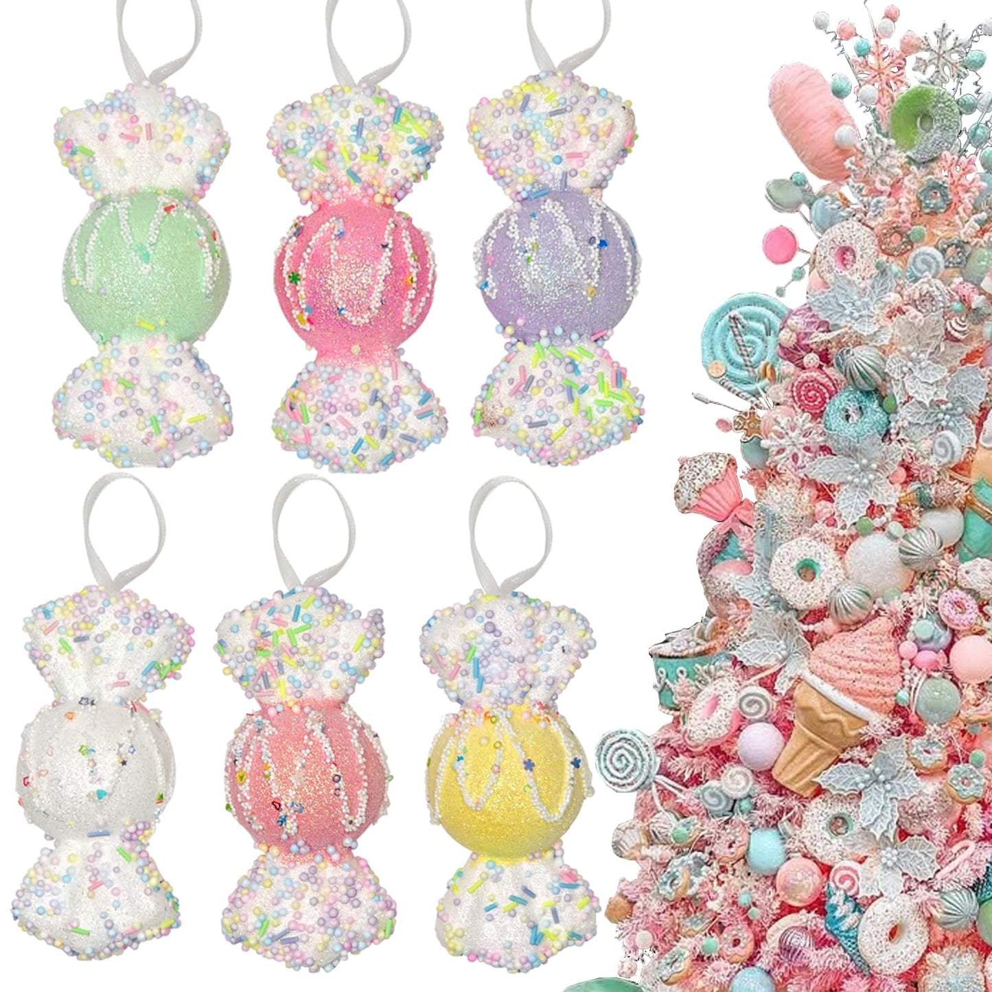 6Pcs 5.5inch Christmas Candy Land Ornaments Decoration,Hanging Candy Cane Crafts for Xmas Tree Décor,Ideal for Xmas, New Year, Birthdays, Weddings & Home Parties