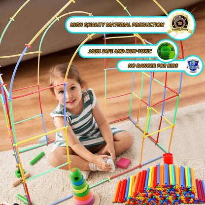Ggiibro Straw Constructor Toys STEM Building Toys 800Pcs Toys for 3+ Year Interlocking Plastic Toys Engineering Toys Thin Tube Blocks Toy Educational Toy Kit for Indoor Kids Toys with a Storage Box