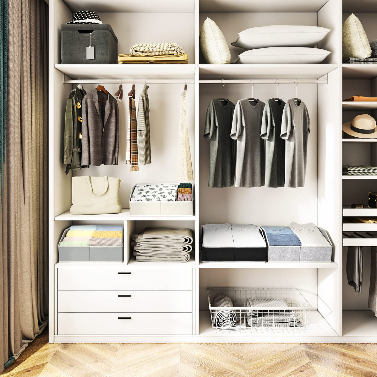 Homsorout Closet Organizers Bins 6 Packs - Large Closet Shelf Organizer with Handles, Fabric Trapezoid Storage Bins, Collapsible Storage Cubes for Clothes, Towels, Light Gray