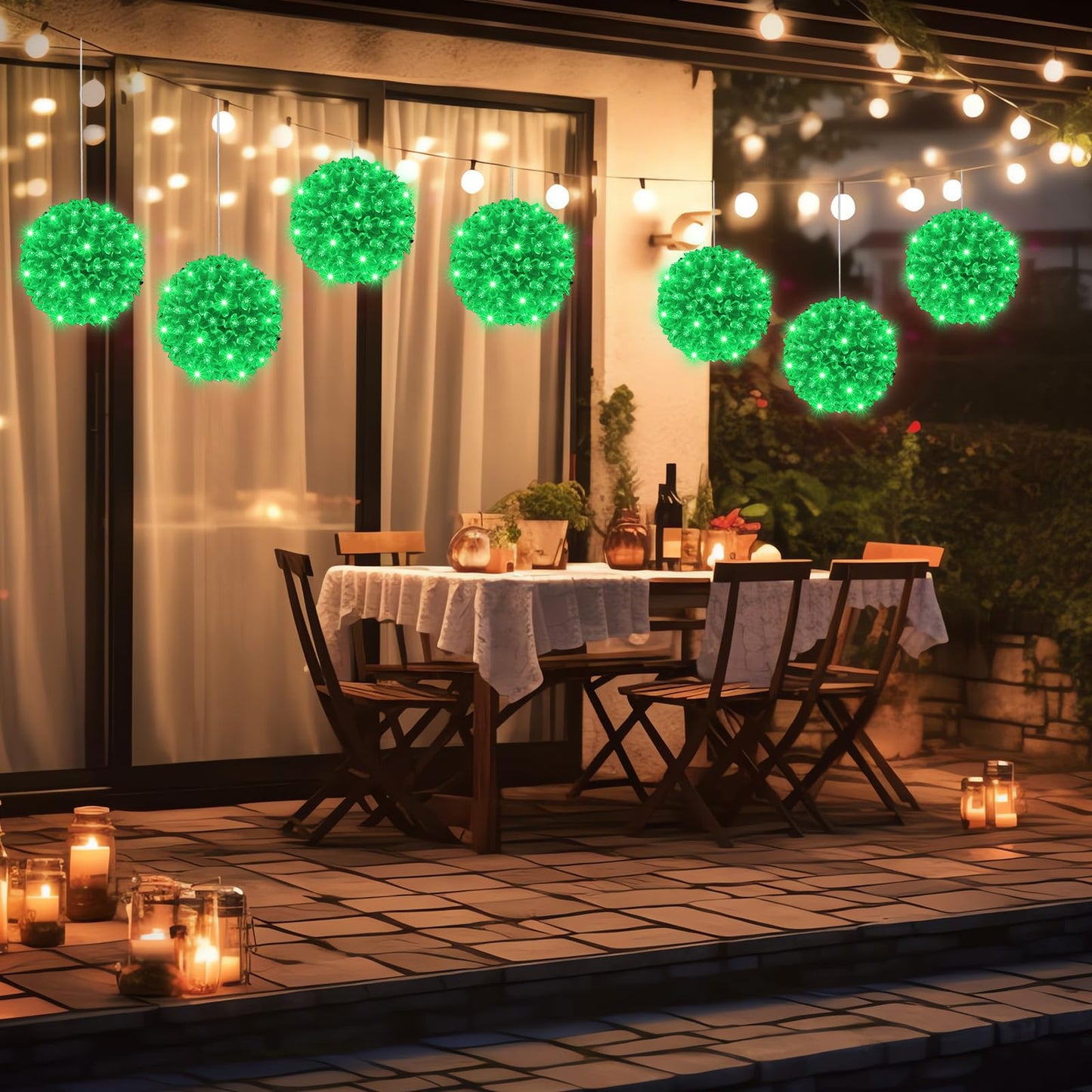 Baquler 6 Pcs Christmas Starlight Sphere 5.5 Inch Window Lights Hanging Outdoor Lights With 100 Bulbs for Wedding Christmas Decoration (Green)