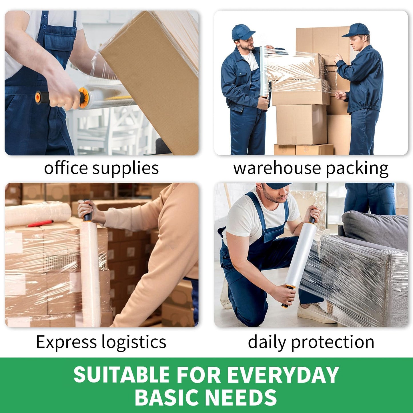 Stretch Film, HERKKA Stretch Wrap with Handles Industrial Strength, Moving Wrapping Plastic Roll, Shrink Wrap for Pallet Wrap, 15" x 1000 Feet, 2 Pack, 60 Gauge