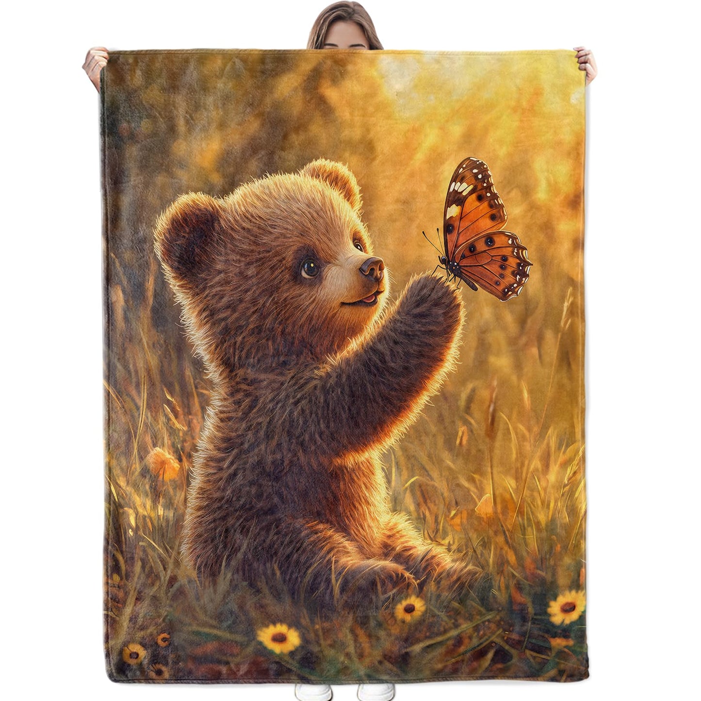 Bidesk Cute Bear Blanket Soft Flannel Throw Blanket, Cozy & Warm Yet Lightweight Blankets for Travel, Couch, Bed, for Men Women Adults, Fuzzy Outdoor Comfort Wrap 60"×50"