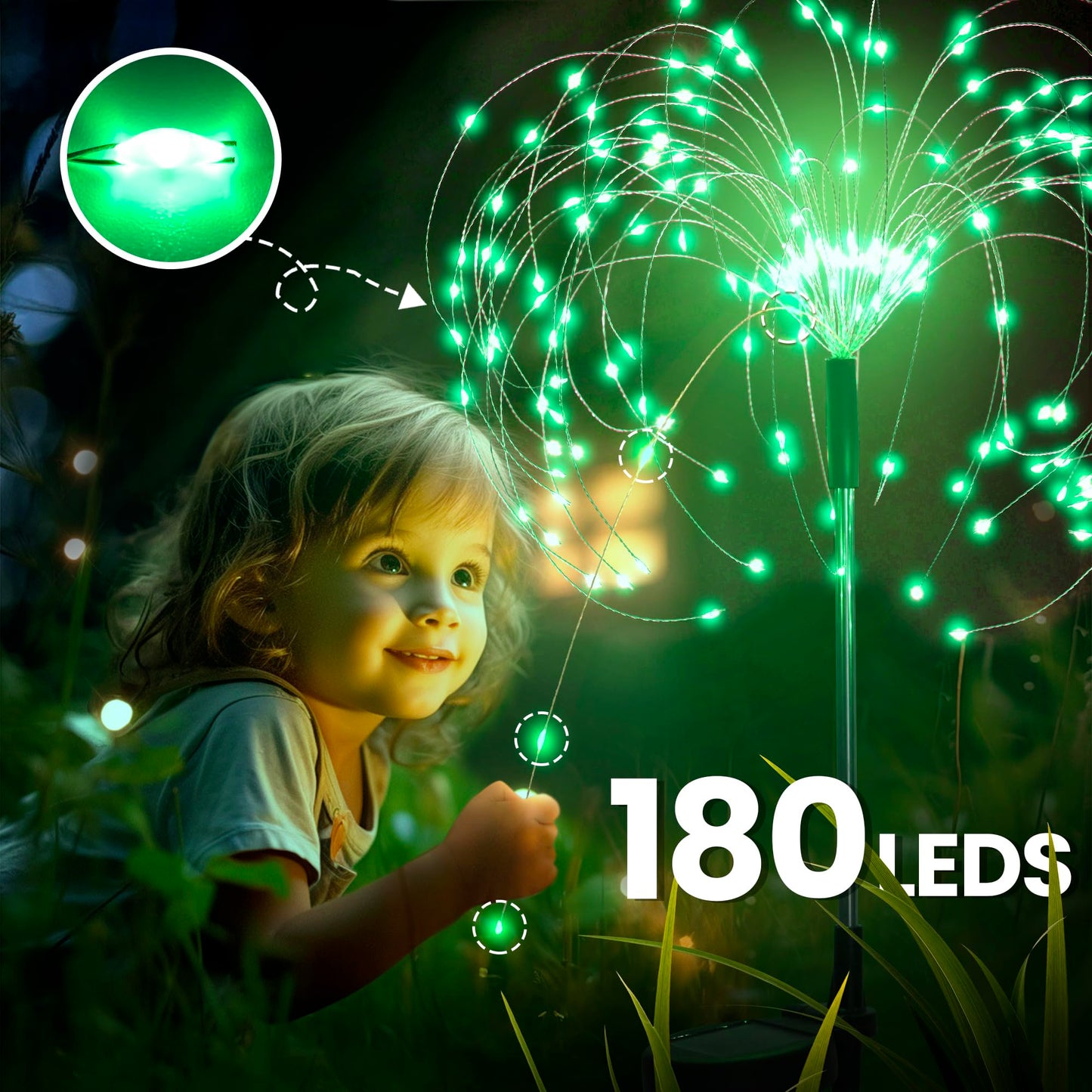 GIGALUMI Garden Outdoor Decor Lights 120LED 4Pack, Solar Garden Lights for Yard Outside Fairy Decorative,Solar Powered for Yard Pathway Flowerbed Planter Balcony Patio Decor（Green）