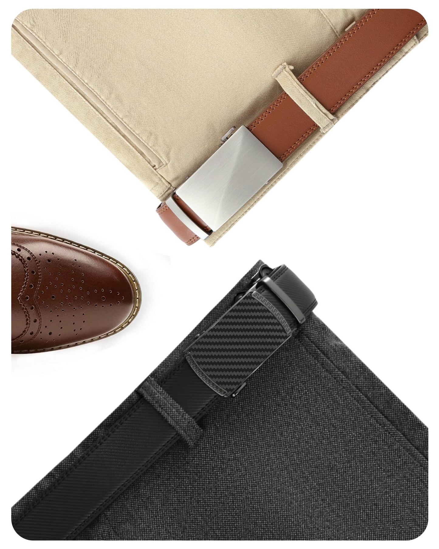 CHAOREN Mens Belt Leather Ratchet Belt 2 Pack - Customizable Fit, Effortless Style (35mm)