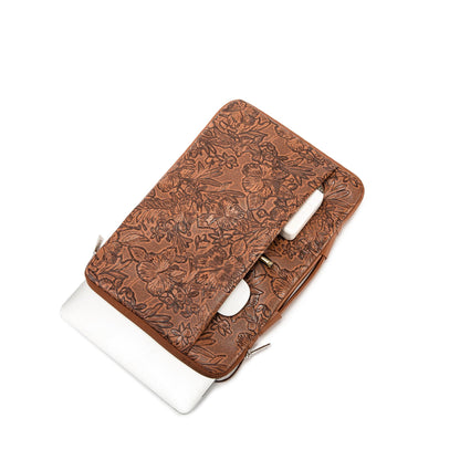 Kinmac Embossed PU Leather 360° Heavy Duty Protective Laptop Sleeve with Poacket (Coffee Flower, 15 inch-15.6 inch)