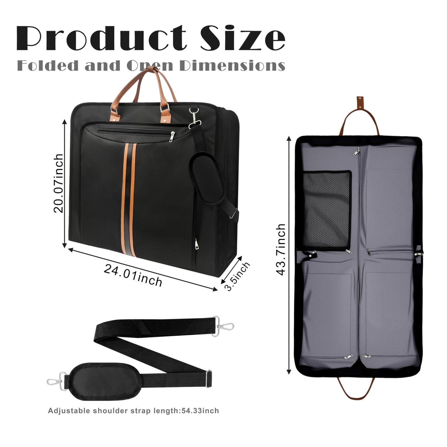 Beiskll Garment Bags for Travel, Large Carry On Suit Bag for Hanging Clothes, Waterproof & Wrinkle Free with Shoulder Strap for Business, for Men and Women (Black)
