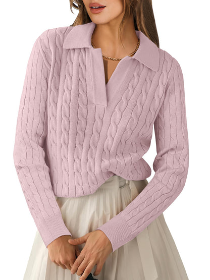 ANRABESS Womens Cable Knit Sweaters Long Sleeve V Neck Sweater Tops Casual Pullover Polo Shirts 2025 Fall Fashion Outfits