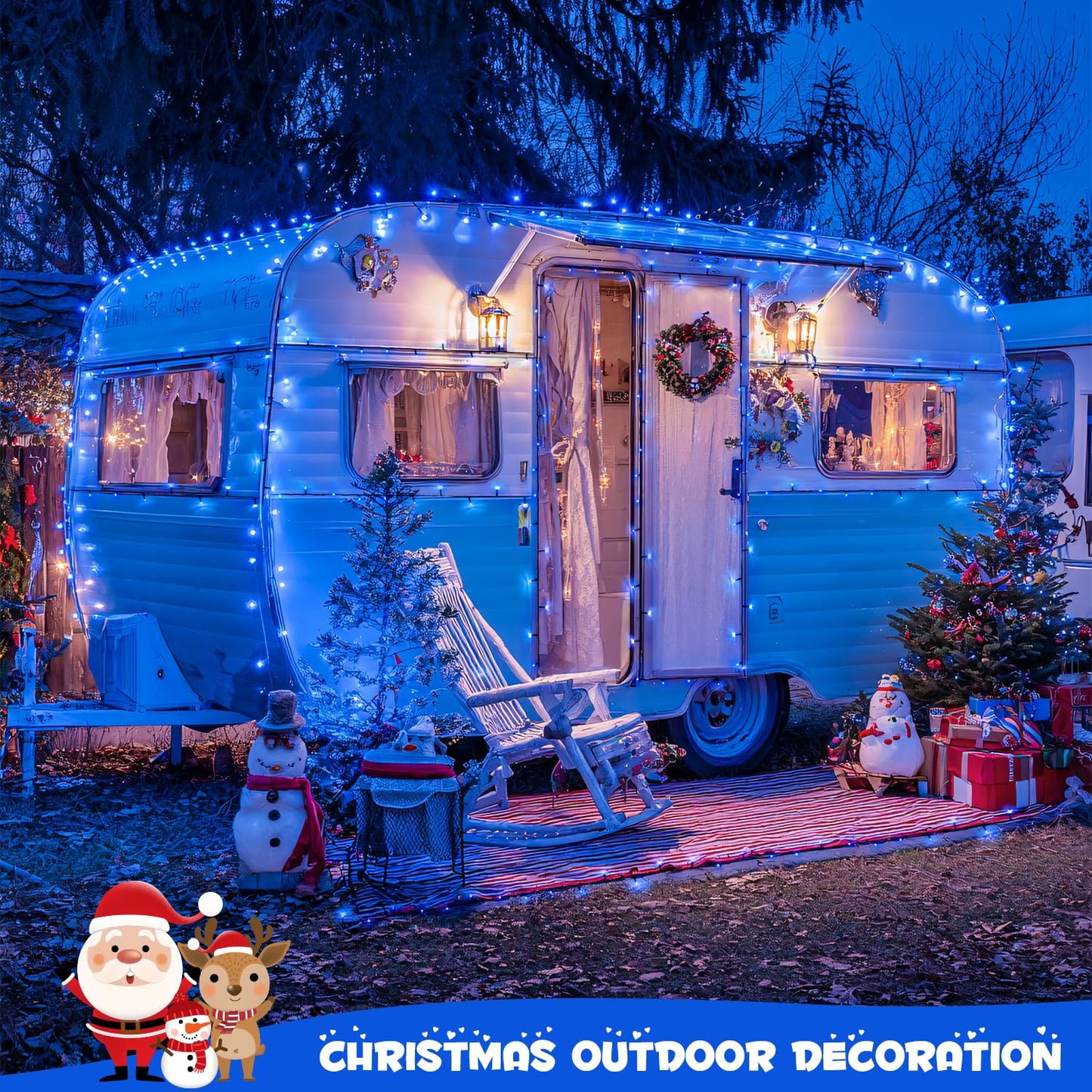 JMEXSUSS 2 Pack 100 LED Blue Christmas Lights Battery Operated, Each 33 FT Blue String Lights Indoor Outdoor Waterproof，Christmas Tree Lights with Remote for Garden Porch Yard Decor