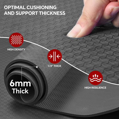 Stepwaver Extra Large Yoga Mat 6'x4'(1/4" Thick), Non-Slip, Ultra Durable, Wide Workout Mat, Wide Exercise Mats for Home Workouts, Yoga, Pilates, Stretching (Barefoot Exercise) - Black