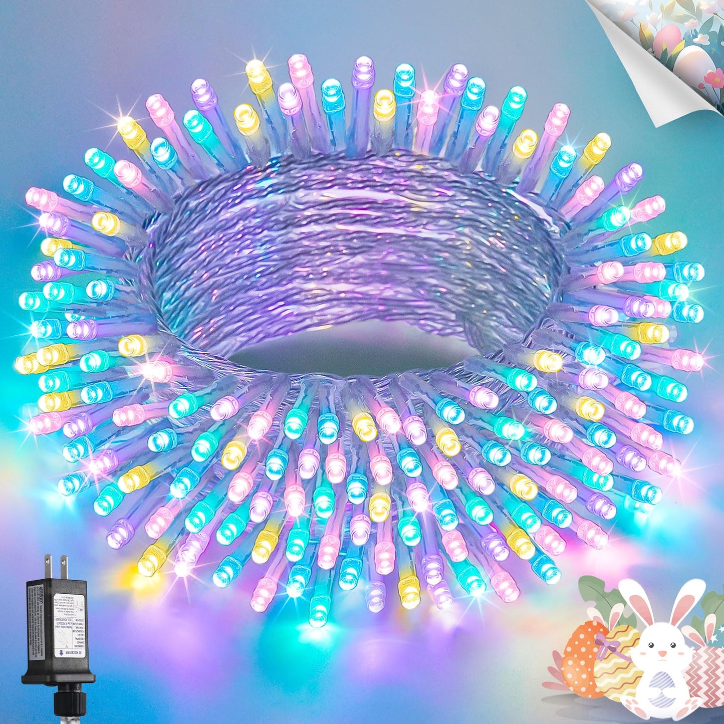 JMEXSUSS 200 LED Easter Lights Outdoor Indoor for Decorations, 66 Ft Connectable Pastel Easter Lights String Clear Wire Plug in for Bedroom Tree Room Party Spring Decor