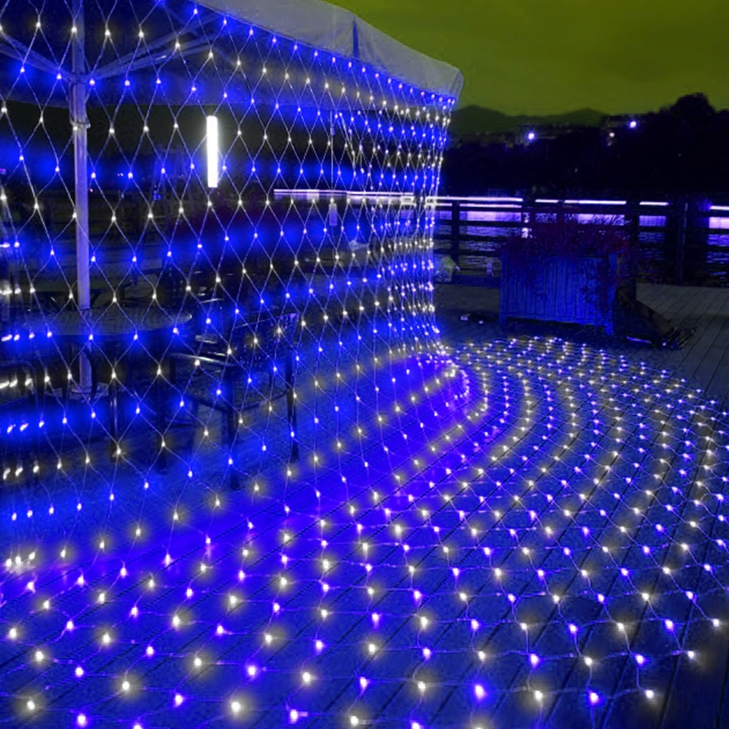 weillsnow 198 LED 9.8ft x 6.6ft Christmas Net Lights, Connectable 8 Lighting Twinkle Modes Mesh Lights for Christmas Outdoor Patio Garden Bush Fence Decorations (Blue & White)