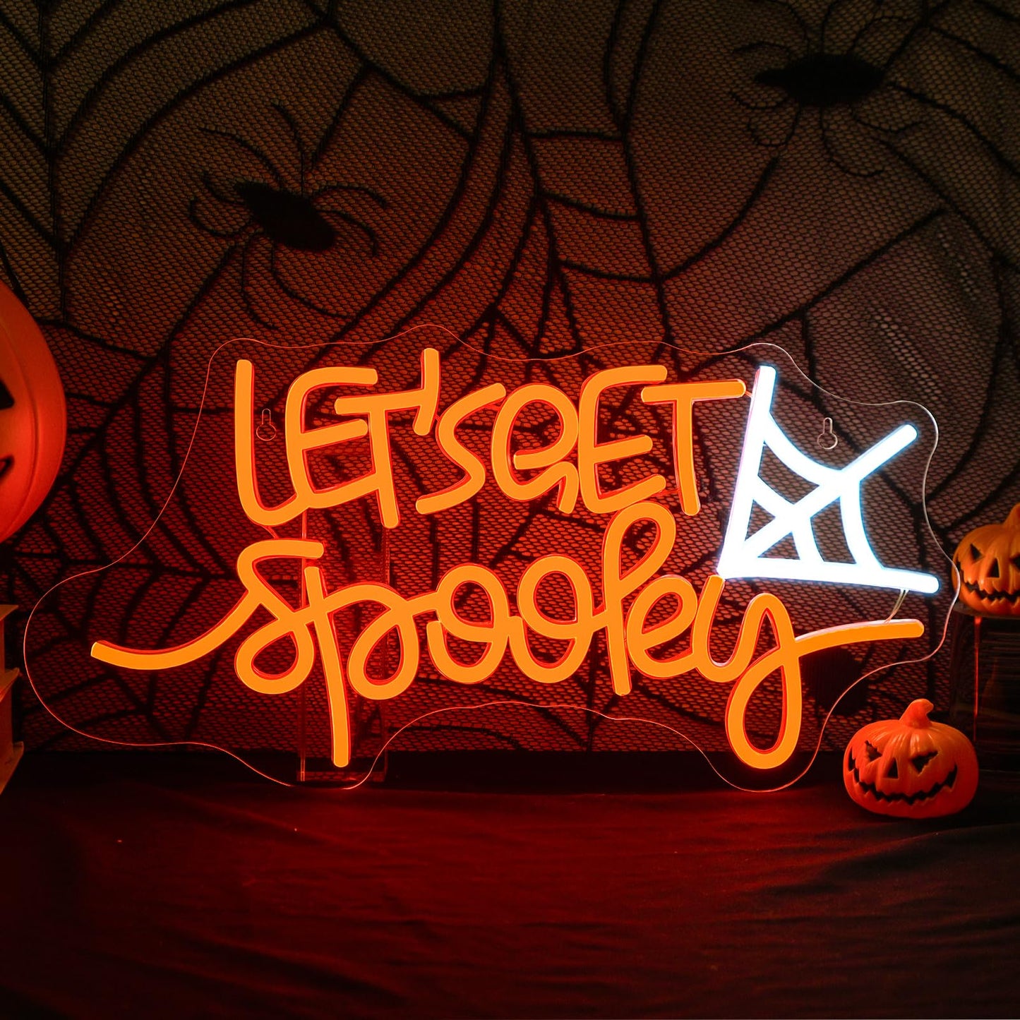 Let's Get Spooky Neon Sign - Halloween Neon Signs for Wall Decor Halloween Neon Light USB Light Up Sign for Halloween Party Decoration,Halloween Decor,Bedroom,Living room,Windows