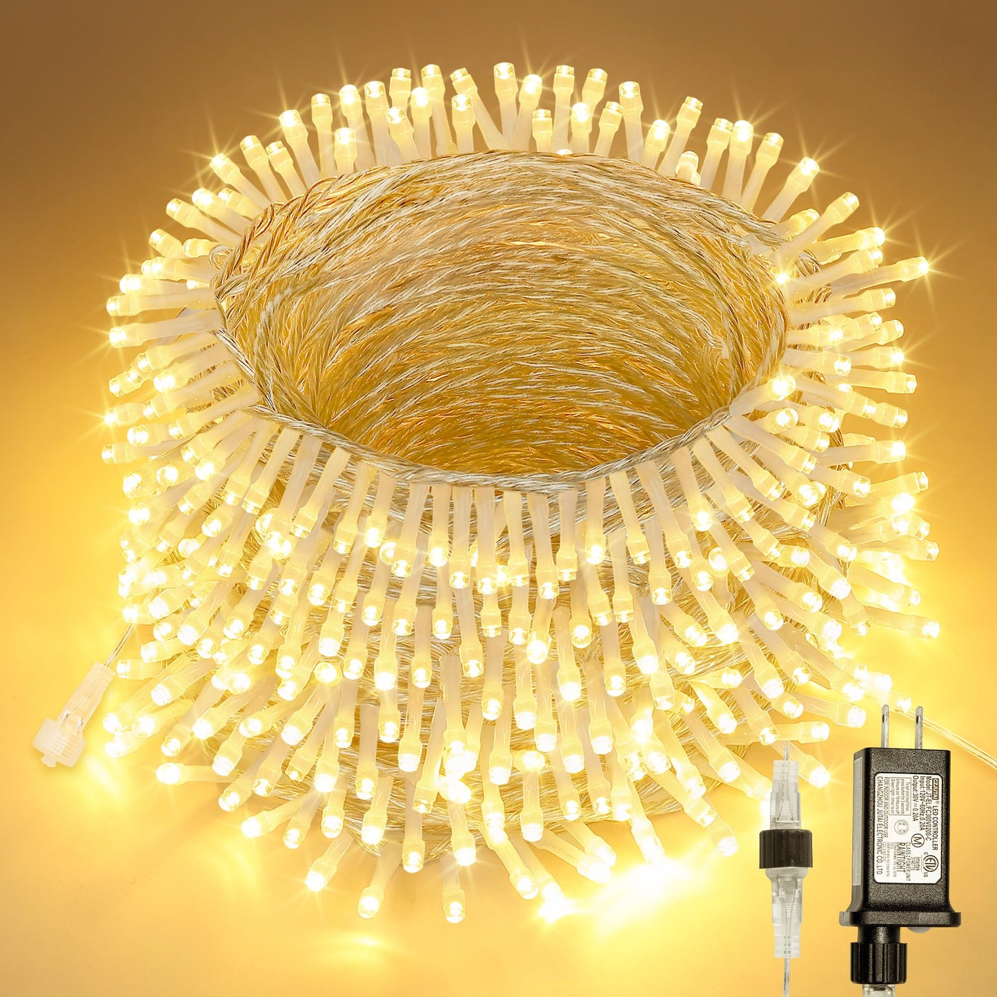 YOUNGAR 98FT String Lights Outdoor, 8 Modes Fairy Twinkle Christmas 200 LED Lights, 30V Plug-in for Tree, Home, Garden, Wedding, Party, Holiday Indoor Decoration, Warm White, Connectable