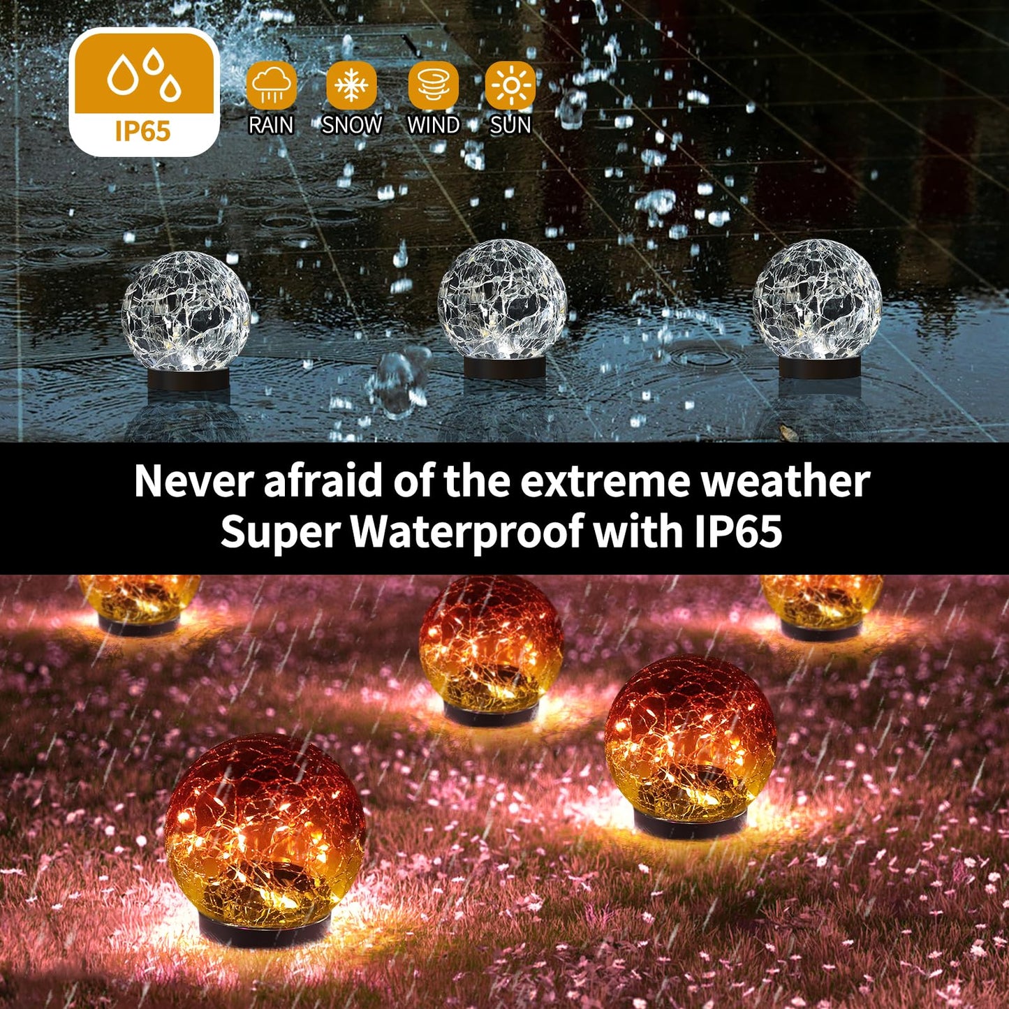 JKIMK Solar Globe Lights Outdoor Waterproof - Cracked Glass Ball Lights for Garden, Patio, Yard, Lawn and Backyard Decor - Decorative Orbs for Outside