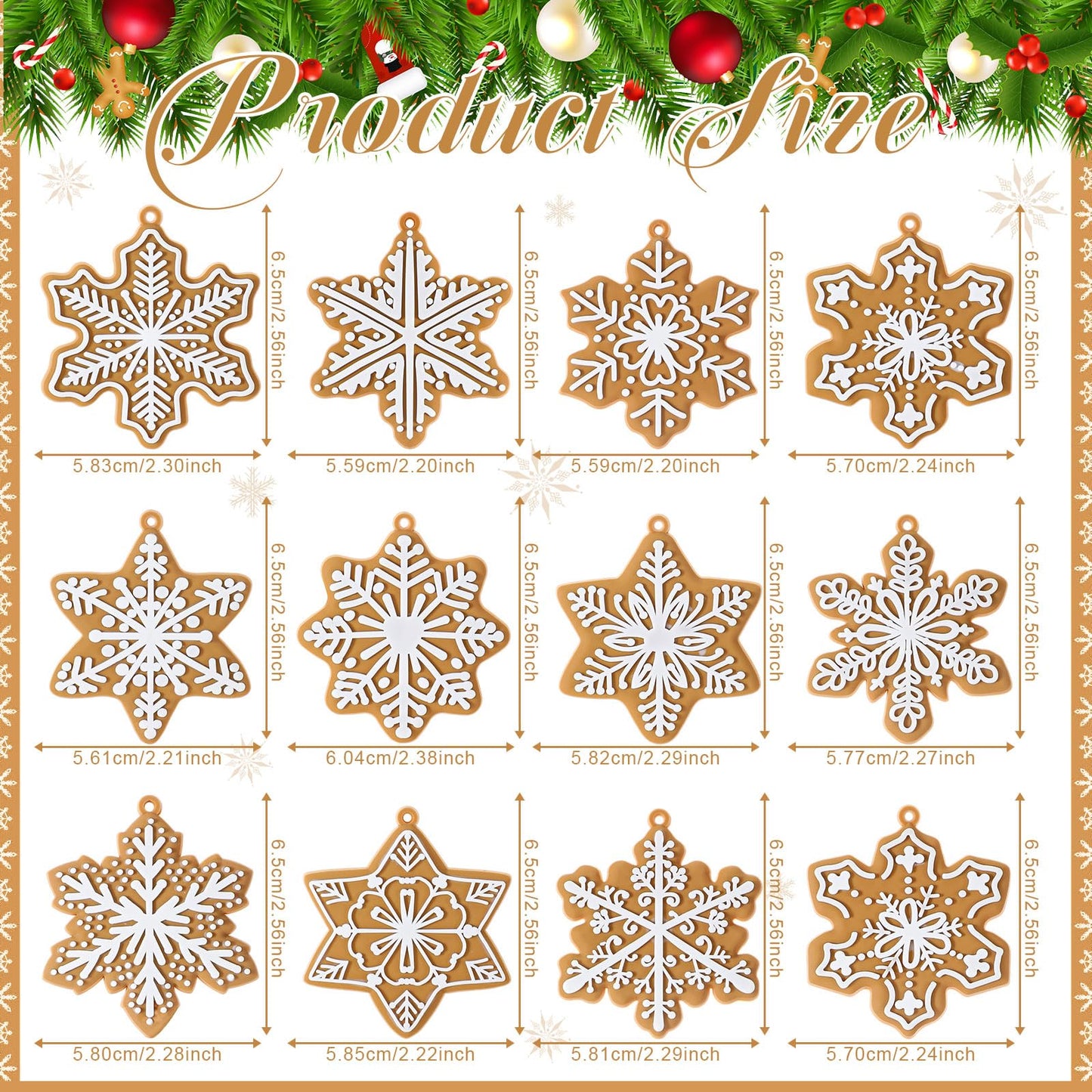 Syhood 36 Pcs Christmas Gingerbread Snowflake Ornaments Gingerbread Cookie Ornaments for Xmas Tree Hanging Decor Silicone Decorations for Holiday Party