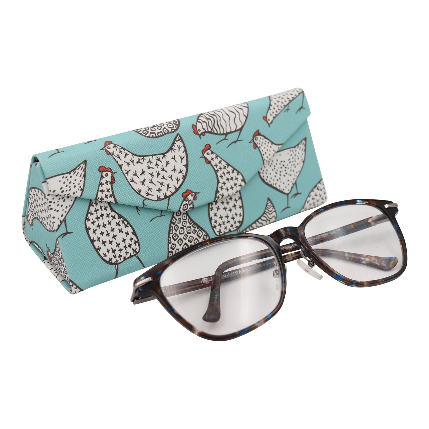Real Sic Glasses Case for Men and Women - Magnetic Folding Hard Shell Sunglass Holder - Vegan Leather Eyeglass Protector, Variety of Styles Inspired by Adorable Animals - (Chickens & Farmhouse)