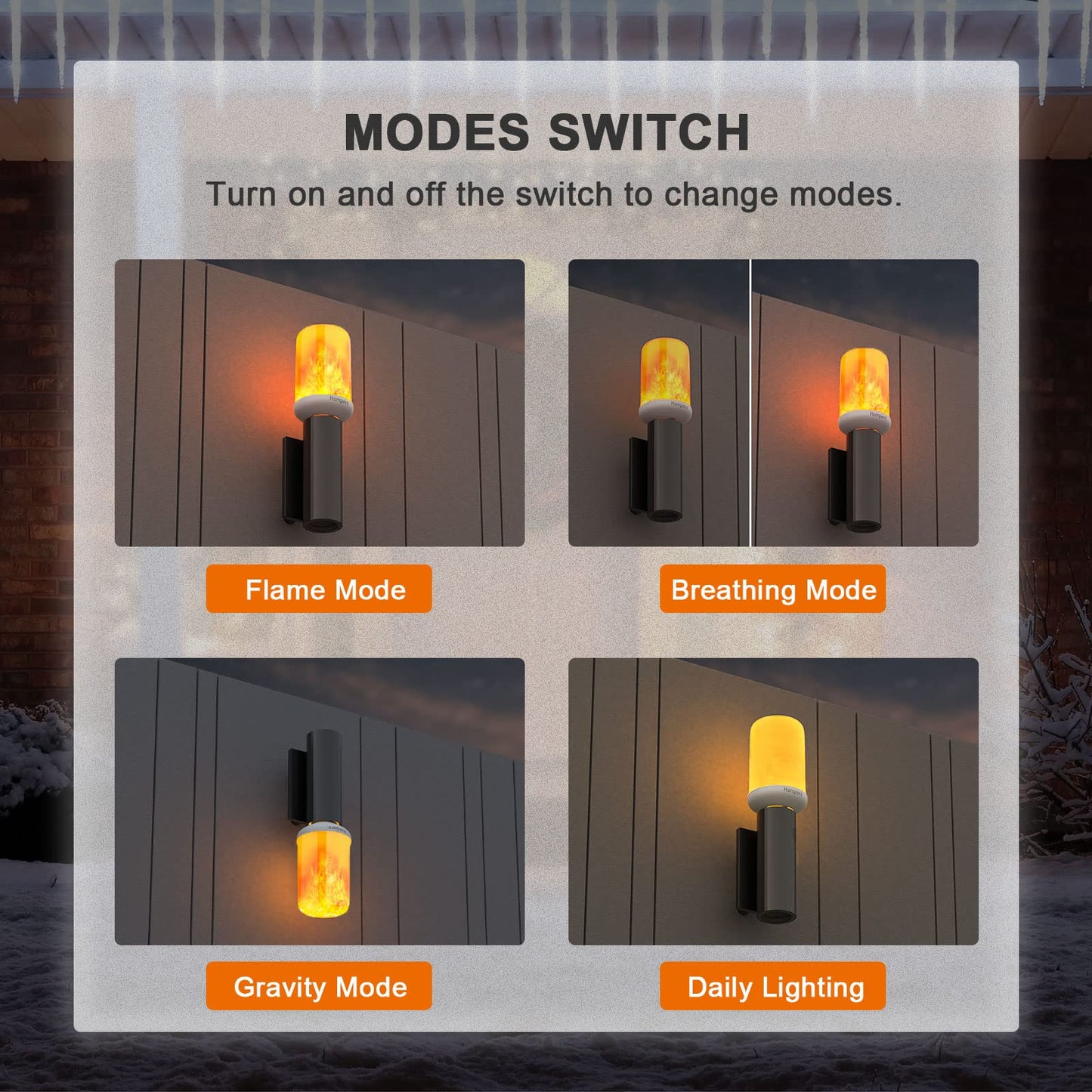 Hompavo 【Upgraded】 LED Flame Light Bulbs, 4 Modes Flickering Light Bulbs with Upside Down Effect, E26/E27 Base Flame Bulb for Halloween, Christmas, Indoor and Outdoor Decoration (White-2 Pack)
