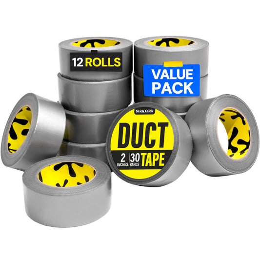 12 Pack Duct Tape Heavy Duty Waterproof - 2 In x 90 Ft - All-Weather, Silver, Easy to Tear, Strong Hold, No Residue, Gray Bulk Waterproof Tape for Repairs, DIY, Sealing, B2B, Home, Office, Outdoor Use