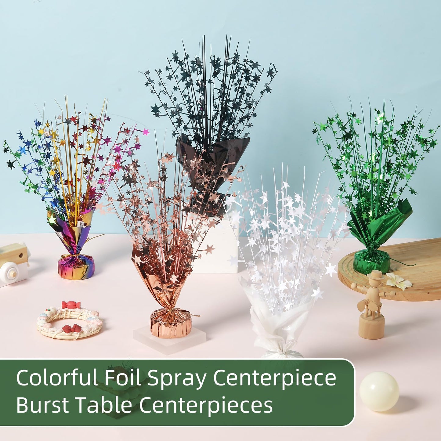 Ohiyoo 20 Pack Black Star Table Decorations Metallic Foil Spray Centerpiece Burst Table Centerpieces for Birthday Party Decoration Graduation Wedding Baby Shower Party Supply (Black)