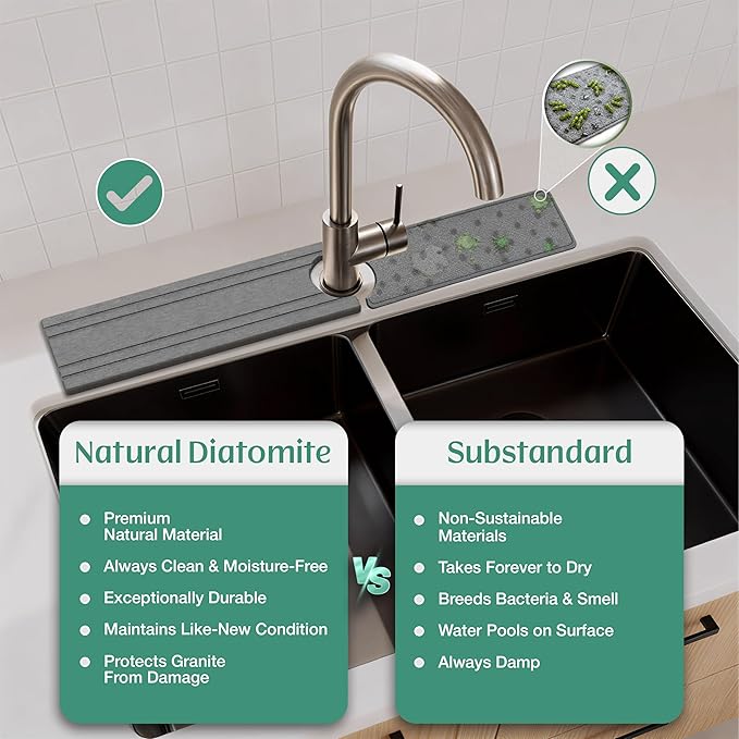 Stone Faucet Mat for Kitchen Sink Splash Guard 23.6" x 3.9"