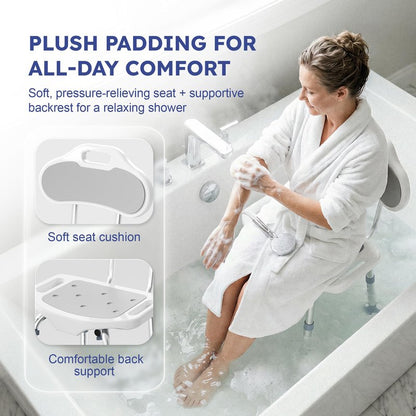 BlessReach Shower Chair for Inside Shower with Back, 400 lbs Shower Stool with Adjustable Height, Padded Seat & Drainage Holes, Shower Seat for Inside Tub, Bathtub Chair for Elderly and Disabled