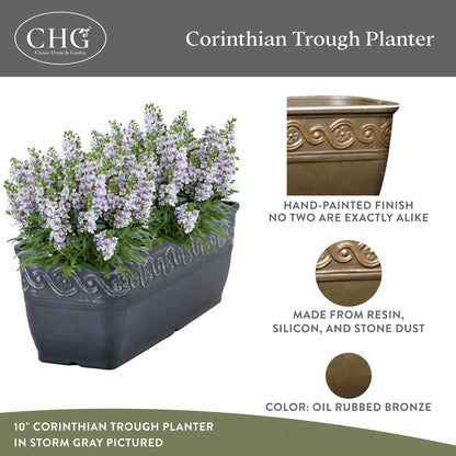 Classic Home and Garden Corinthian Trough Planter, 10", Bronze