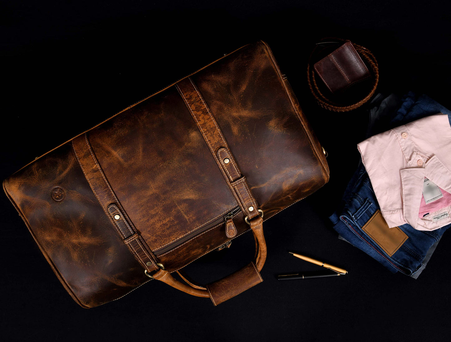 Aaron Leather Goods – Full Grain Leather Duffel Bags for Travel, Weekend, Overnight, and Sports Gym | Stylish Bags for Men and Women.
