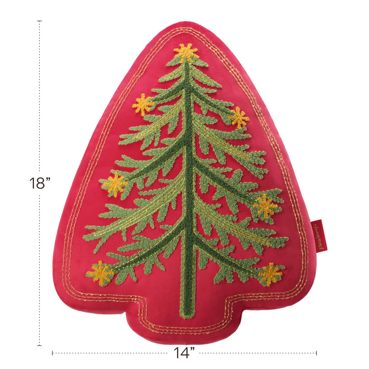 Phantoscope Merry Christmas Tree Decorative Throw Pillow, Velvet Beads Embroidery 3D Shaped Cushion, Suitable for Sofas, Living Rooms, and Beds, Red, 18 x 14 in