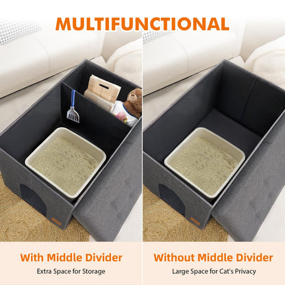 Zerbuger Cat Litter Box Enclosure Furniture for Odor Control, Hidden Cabinet Cats Litter Ottoman with Flip-Up Lid,Cat Litter Box Bench with Storage Space, Dog Proof(Grey, Large)