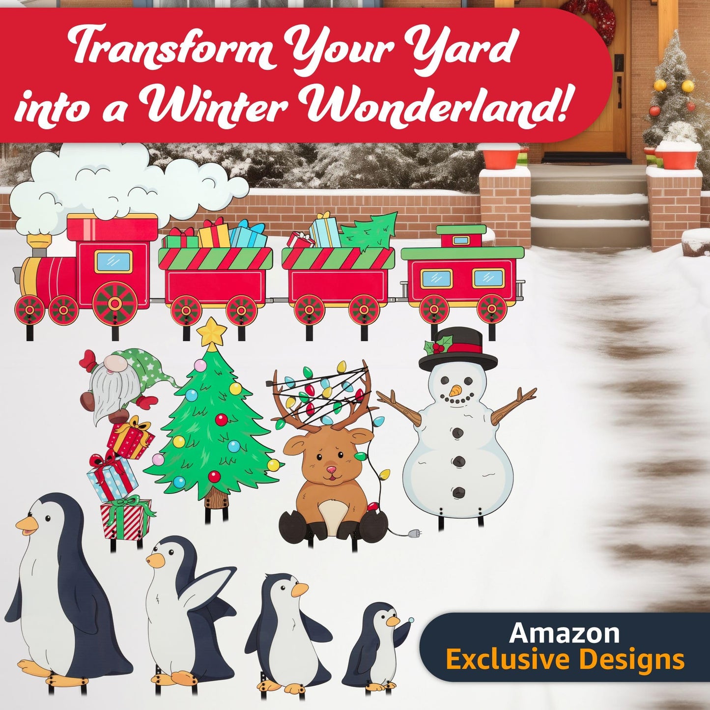 Christmas Metal Yard Signs- Set of 4 Different Adorable Designs- Large 16" Durable Outdoor Xmas Lawn Decorations w Metal Stakes for Easy Set Up- Make an Impact to Your Holiday Light and Garden Display