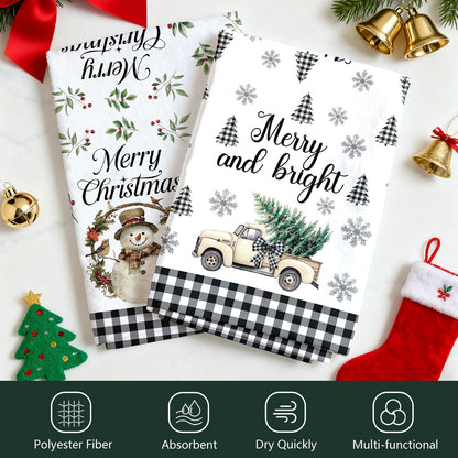 HEIFAM Green Xmas Christmas Kitchen Towels 6 Pcs, Christmas Hand Towel for Bathroom, Holiday Kitchen Towel, Snowman Tea Dish Towels, Snowflake Gloves Decor Gray Strips, Housewarming Gift, 17 X 26in