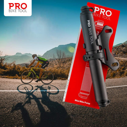 Pro-Bike Tool Mini Bike Pump with Gauge - Fits Presta & Schrader - Accurate Inflation - Mount Kit incl. - 100 PSI