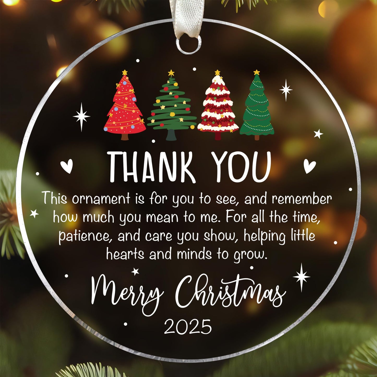 TUMSHANIP Teacher Ornament - Teacher Christmas Ornaments - Teachers Gifts for Women - Teachers Daycare Provider Christmas Ornaments 2025 - Teaching Gifts for Tree - Acrylic Ornament 2025