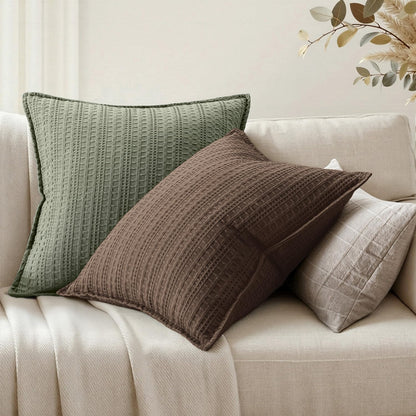 Woaboy Set of 2 Decorative 100% Cotton Waffle Throw Pillow Covers 18x18, Neutral Euro Shams Weave European Cushion Cases for Couch Sofa Bed Modern Farmhouse Home Decor, Reddish Brown