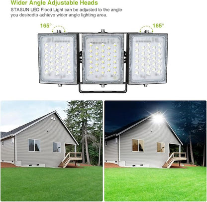 STASUN 150W Dimmable LED Flood Light, Outdoor Area Lighting, IP66 Waterproof Exterior Floodlight Commercial Security Light, 6000K Daylight White, 3 Adjustable Heads for Yard, Street,Parking Lot