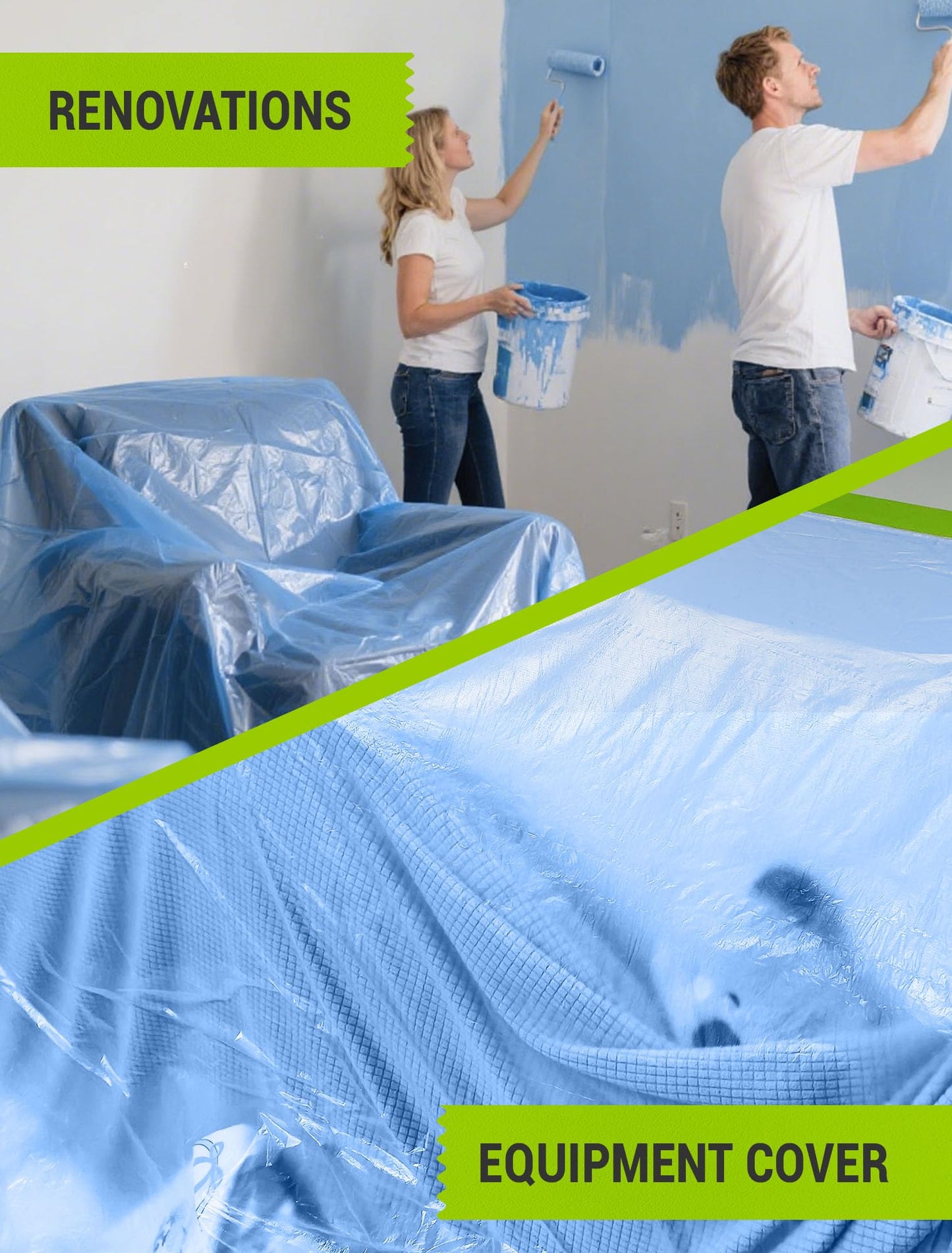SARDVISA Pre-Taped Masking Film for Painting, 59/43/ 22 in * 66 FT, 3-Rolls Painters Plastic Sheeting with Widened Paint Tape and Drape for Covering Walls, Windows, Cars & Furniture Protection